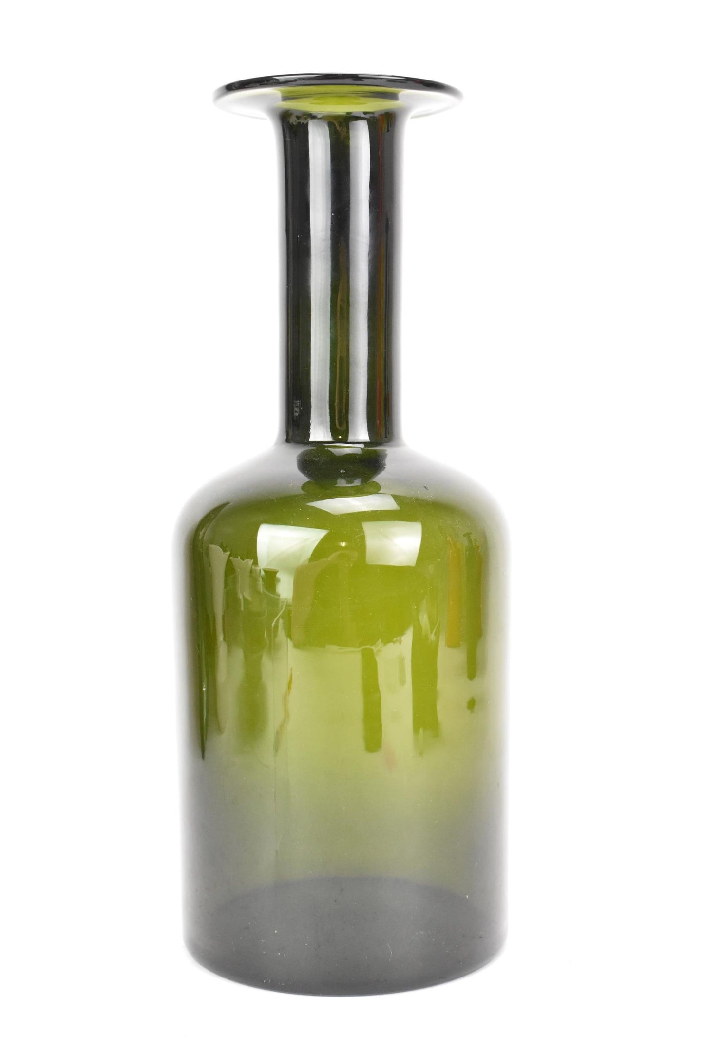 ‘Gulvvase’ glass bottle in green by Otto Brauer (Denmark) 1960s