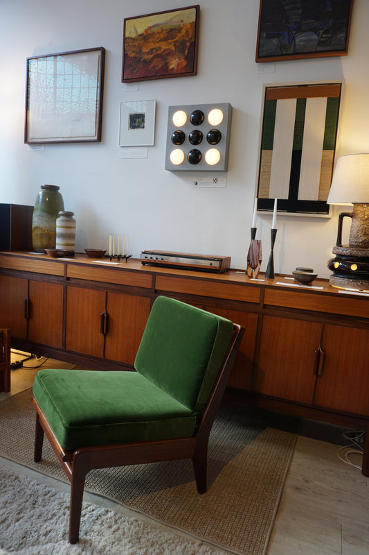 1960s Teak and metal nursing chair in velvet