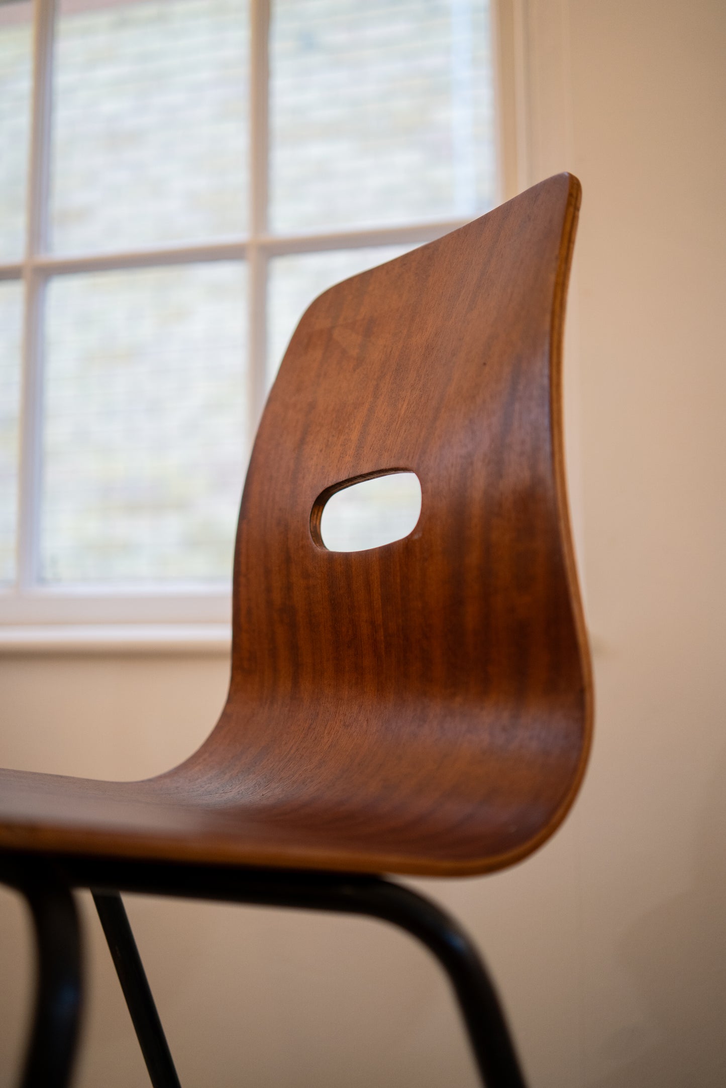 Q Cherrywood Q stack chairs (1953) by Robin Day for Hille