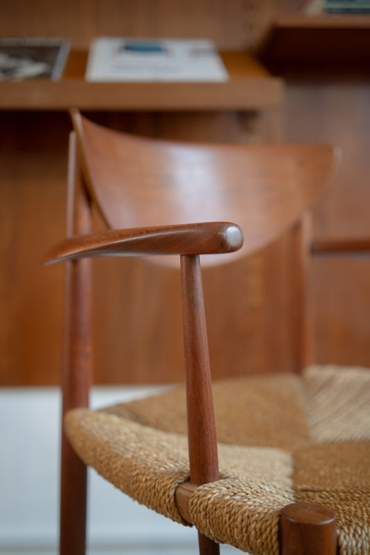 Armchair no.317 by Peter Hividt & Orla Mølgaard-Nielson in teak and paper chord, Denmark (c.1956)