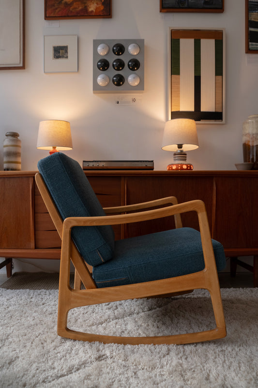 Ole Wanscher FD 110 teak rocking chair (France & Daverkosen) Denmark, 1960s