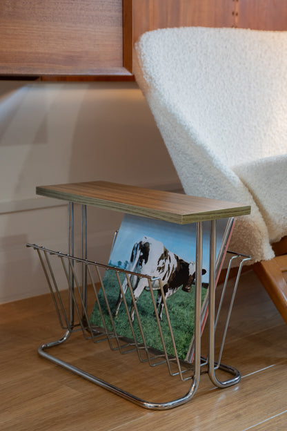 1960s teak and chrome magazine/vinyl rack