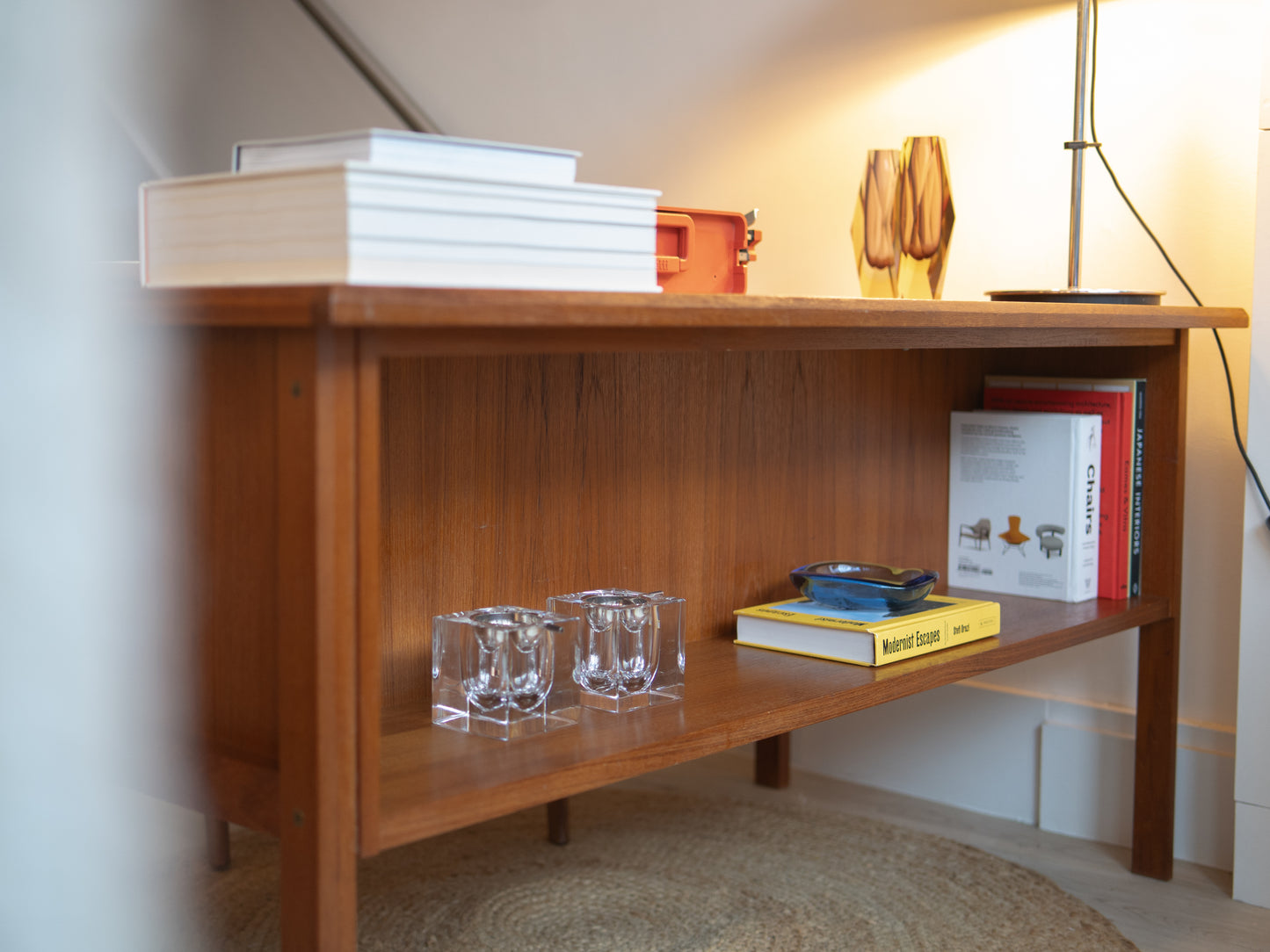 Teak kneehole desk with intregrated shelf (Denmark) 1960s