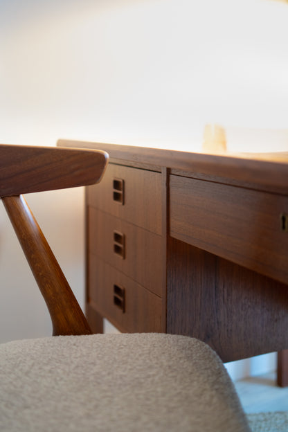 Teak kneehole desk with intregrated shelf (Denmark) 1960s