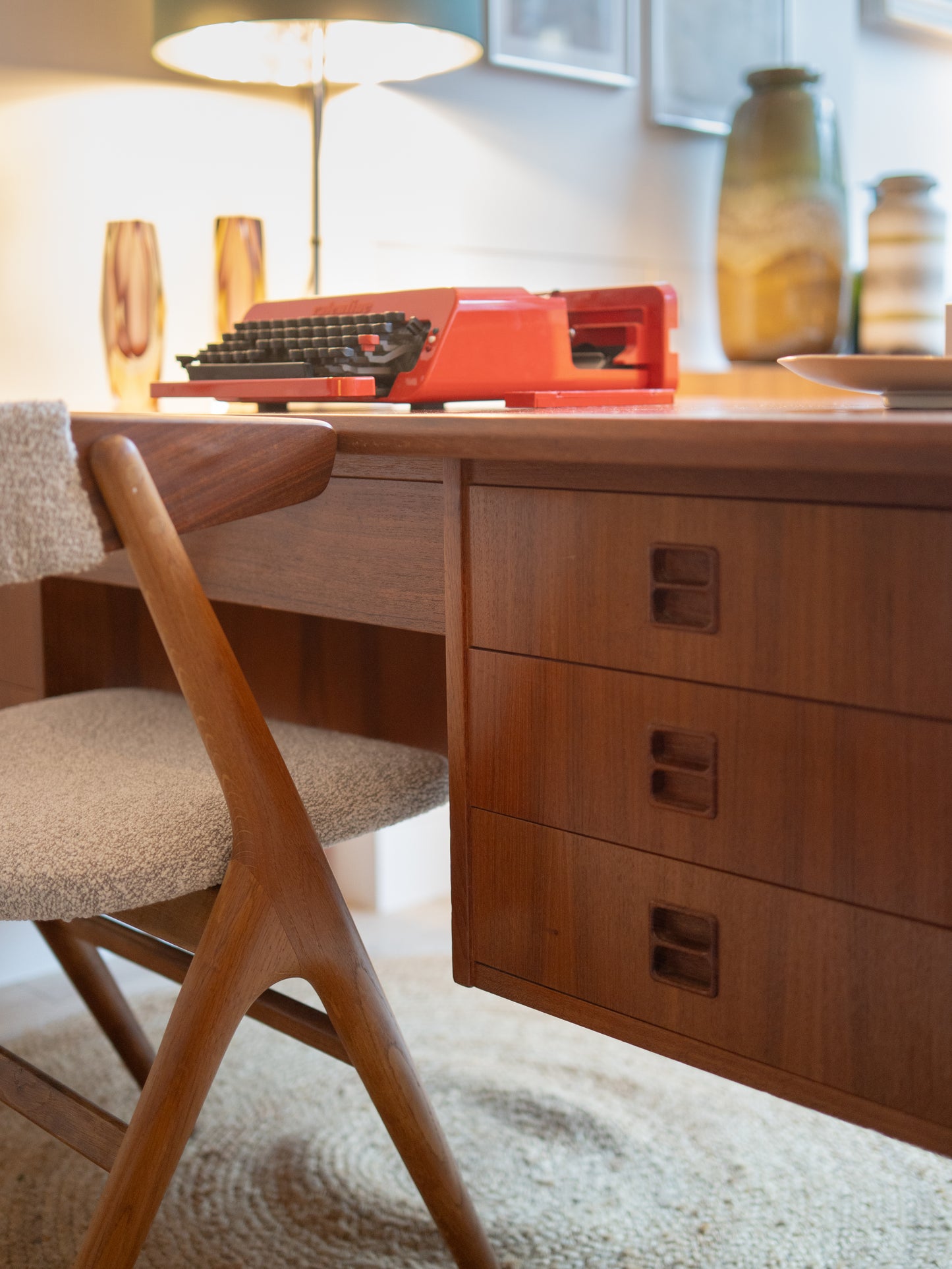 Teak kneehole desk with intregrated shelf (Denmark) 1960s