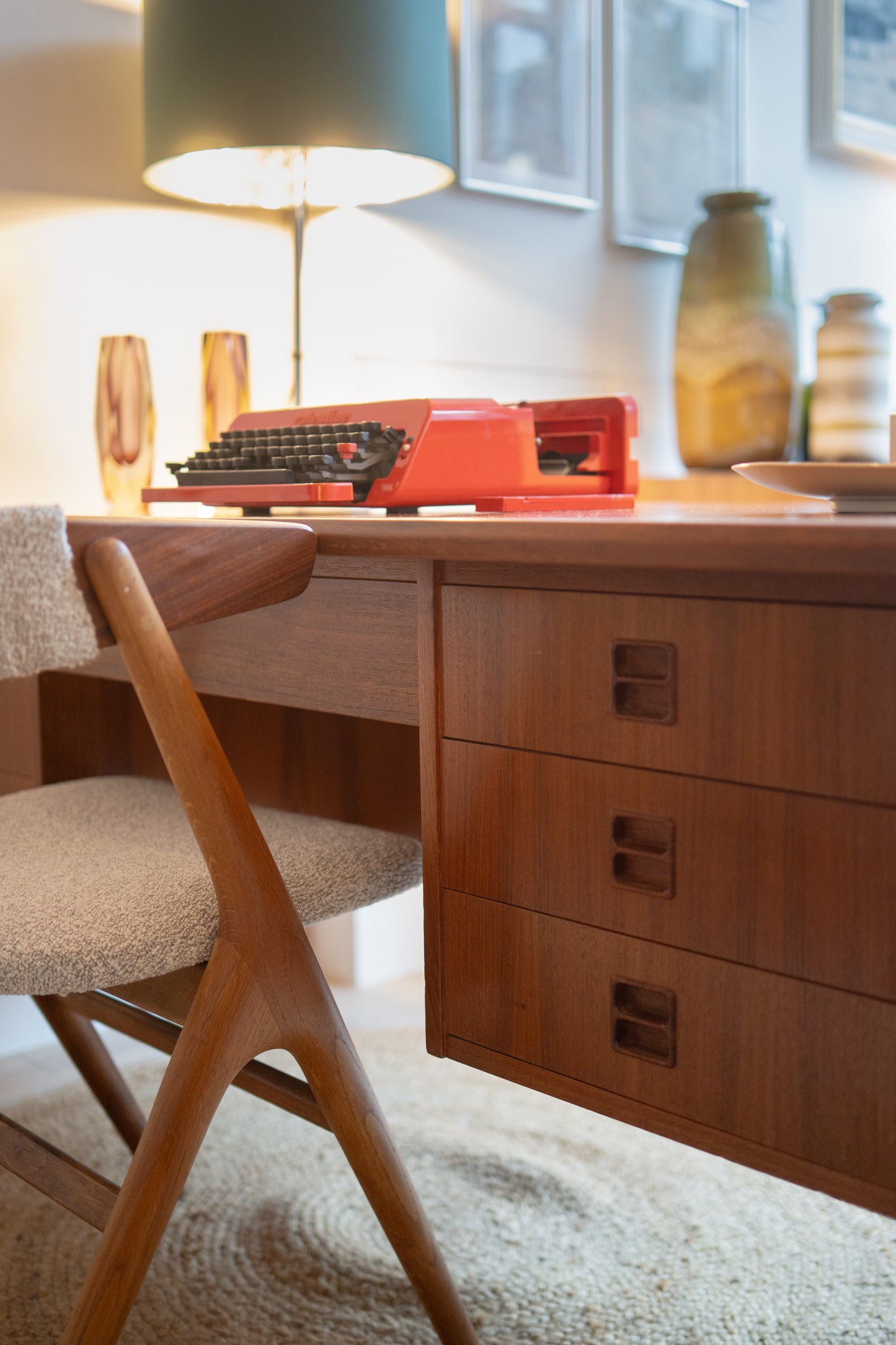 Teak kneehole desk with intregrated shelf (Denmark) 1960s