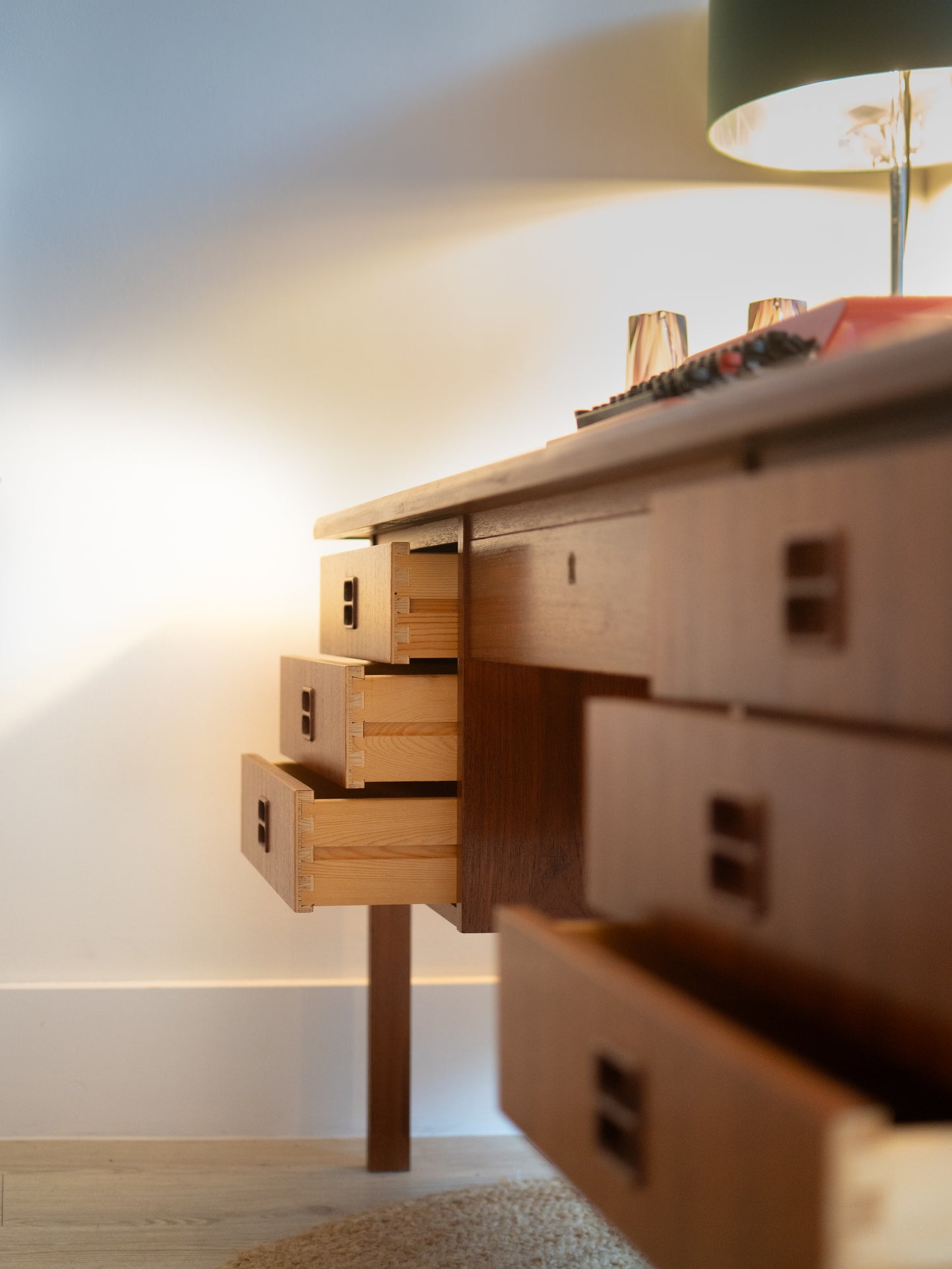 Teak kneehole desk with intregrated shelf (Denmark) 1960s