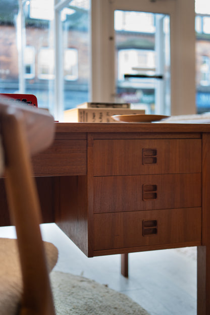 Teak kneehole desk with intregrated shelf (Denmark) 1960s