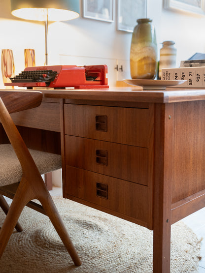 Teak kneehole desk with intregrated shelf (Denmark) 1960s