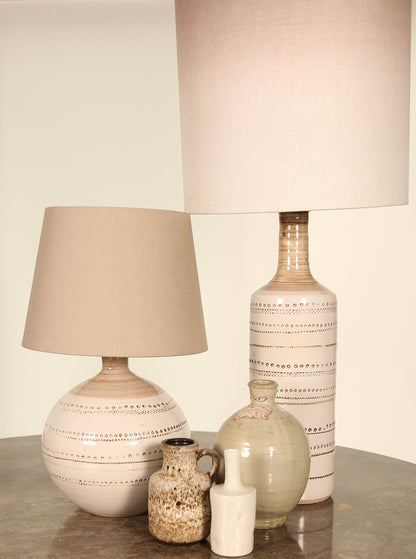 A large round based Bitossi ceramic table lamp and shade, Italian (1960s)