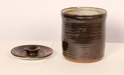 Midcentury treacle glazed containers with lid (matching larger one available)