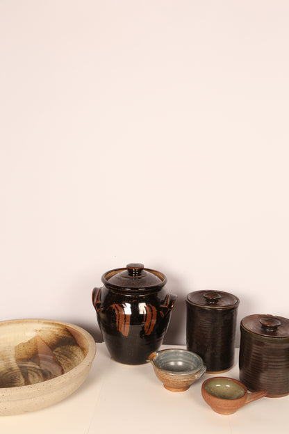 Midcentury treacle glazed containers with lid (matching larger one available)