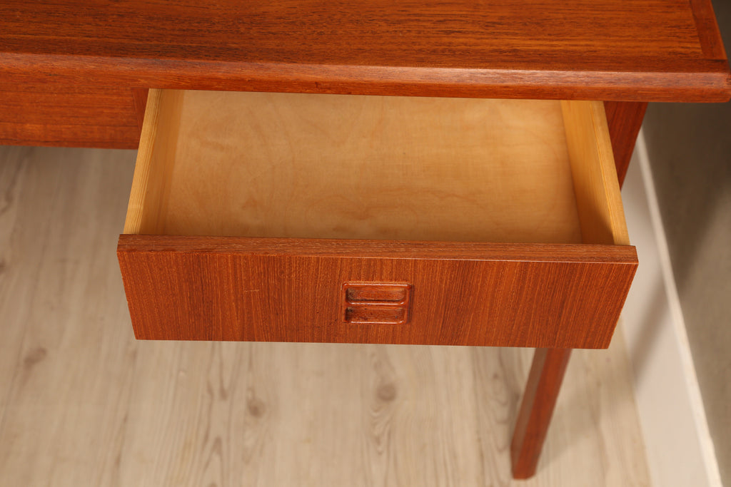 1960s teak kneehole desk with intregrated shelf