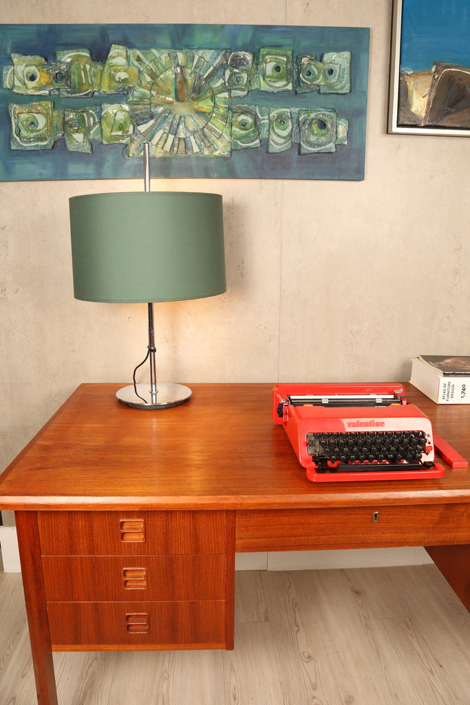 1960s teak kneehole desk with intregrated shelf