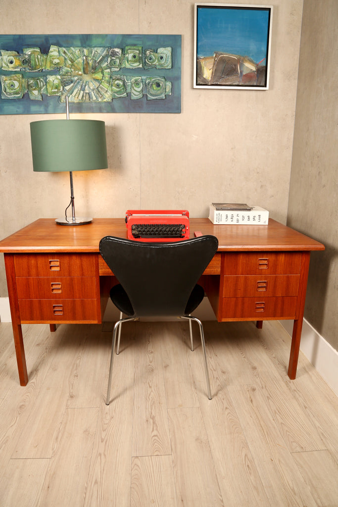 1960s teak kneehole desk with intregrated shelf