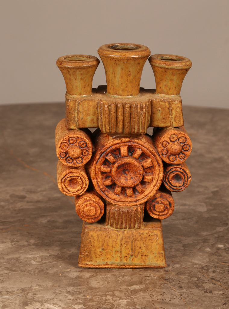 Brutalist pottery candle holder by Bernard Rooke (1960s)