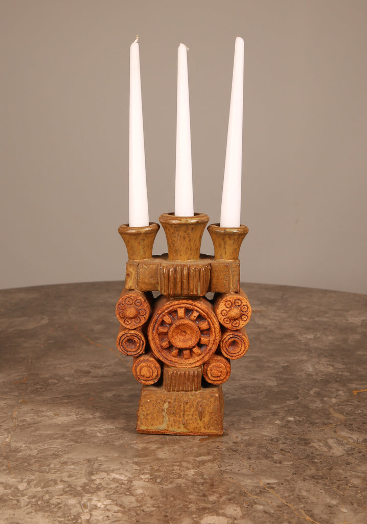 Brutalist pottery candle holder by Bernard Rooke (1960s)