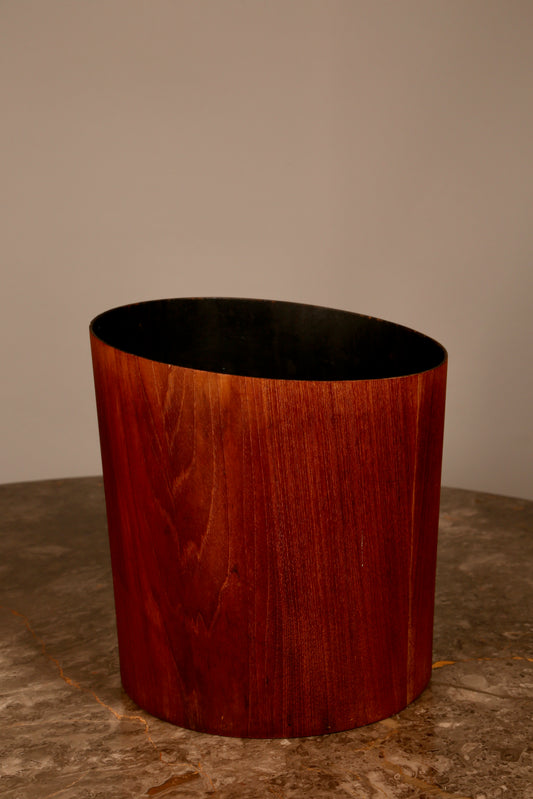 A Mallod 1960s teak plywood waste bin