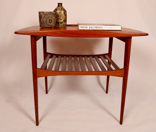 A Tove and Edvard Kindt Larsen Teak Side Table with magazine rack (1950s) Denmark