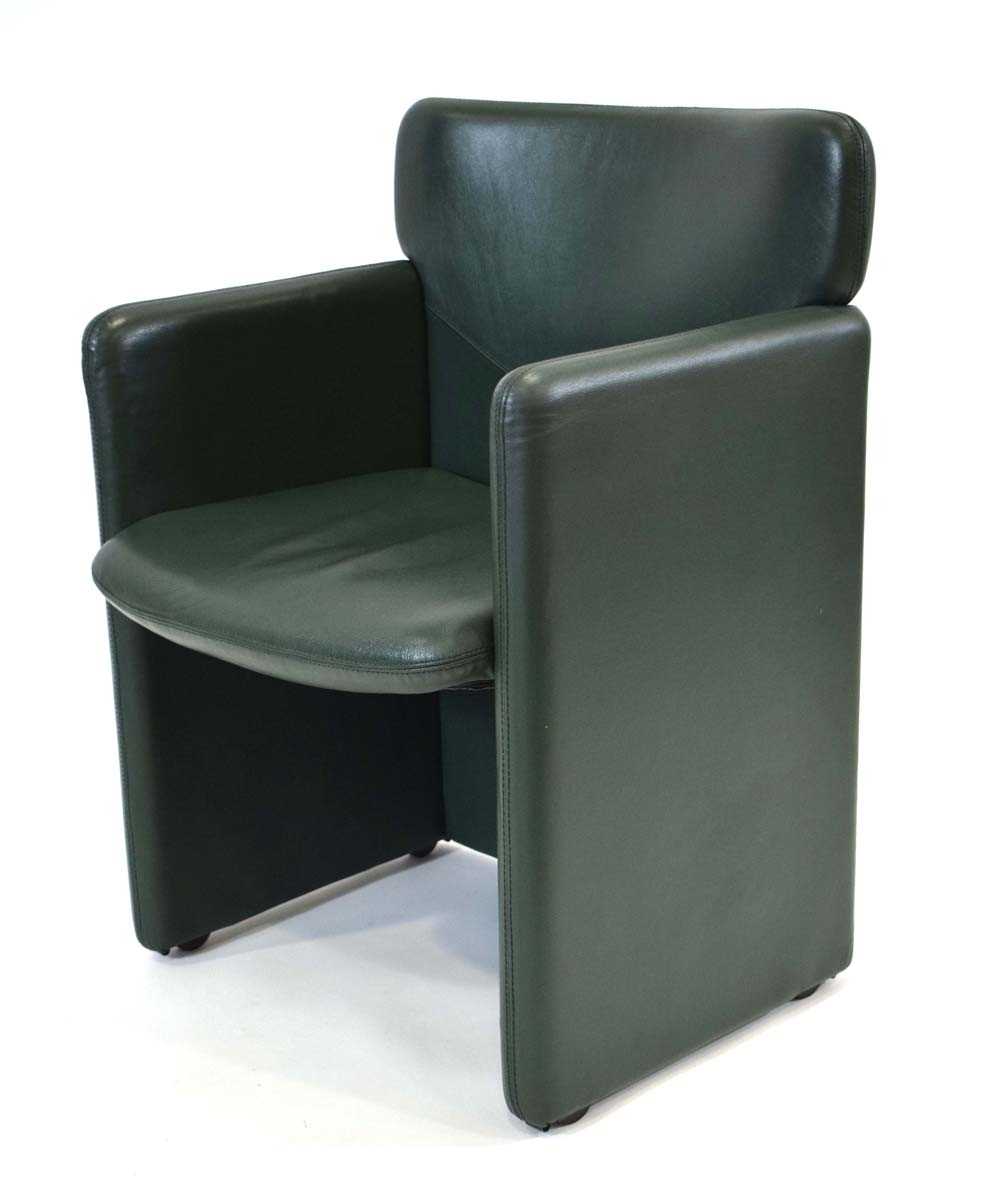 Model 148 armchair in green leather on rollers by Osvaldo Borsani for Tecno (1970s) Italy