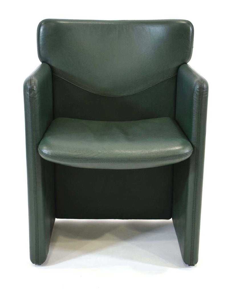 Model 148 armchair in green leather on rollers by Osvaldo Borsani for Tecno (1970s) Italy