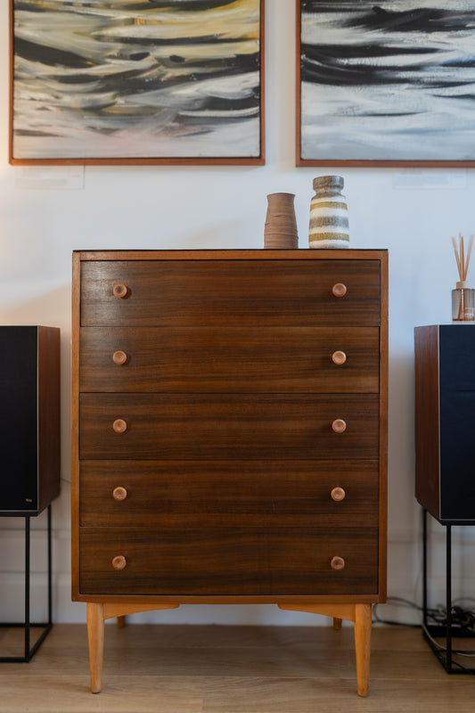 1950s Walnut and Beech chest of Drawers by Kandya (1960s) UK chest