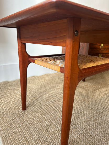 Cane & teak Danish coffee table by Trioh Mobler (1960s)