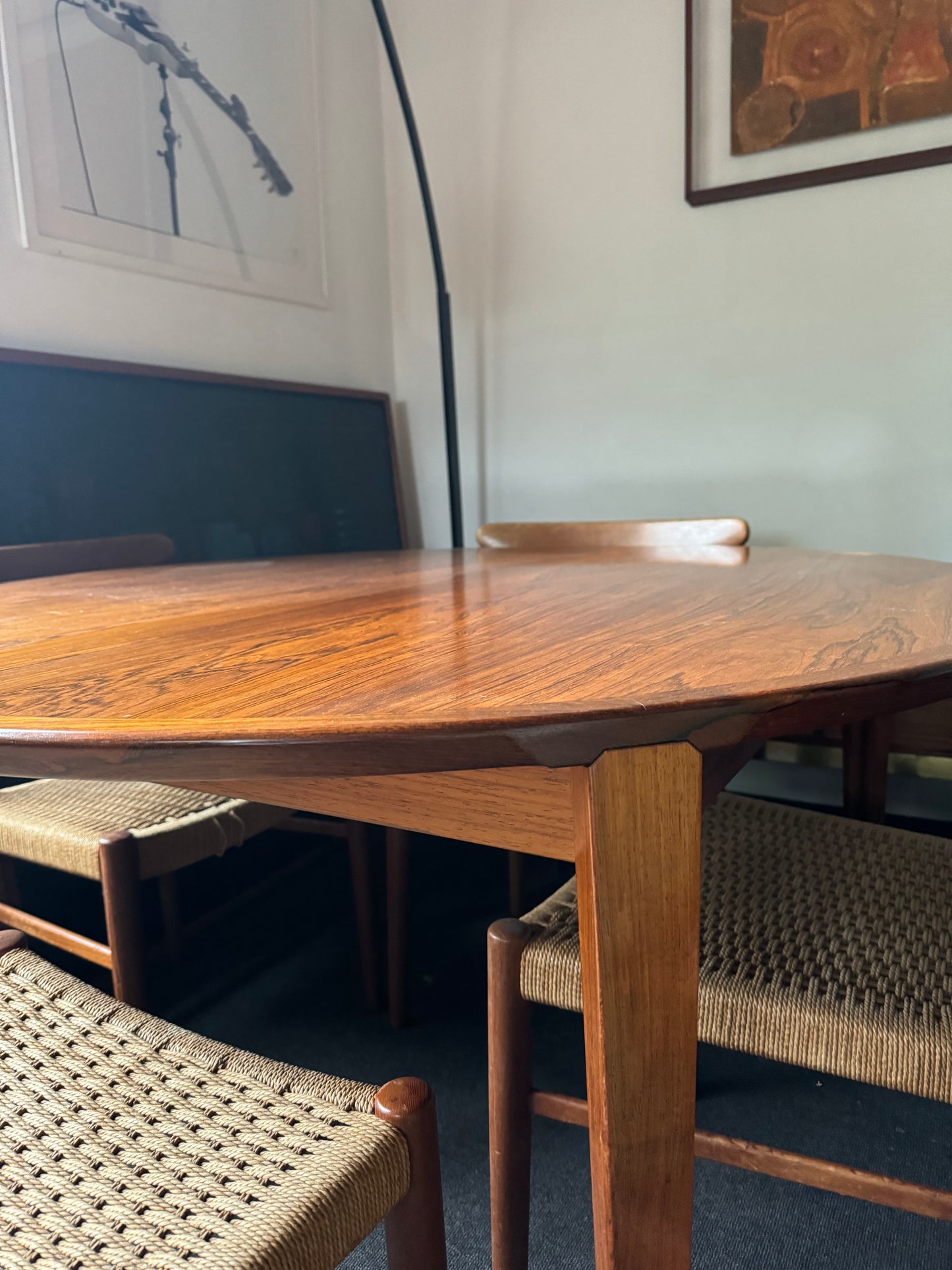 Brazilian rosewood extending table by Henry Rosengren Hansen for Brande Møbelindustri.