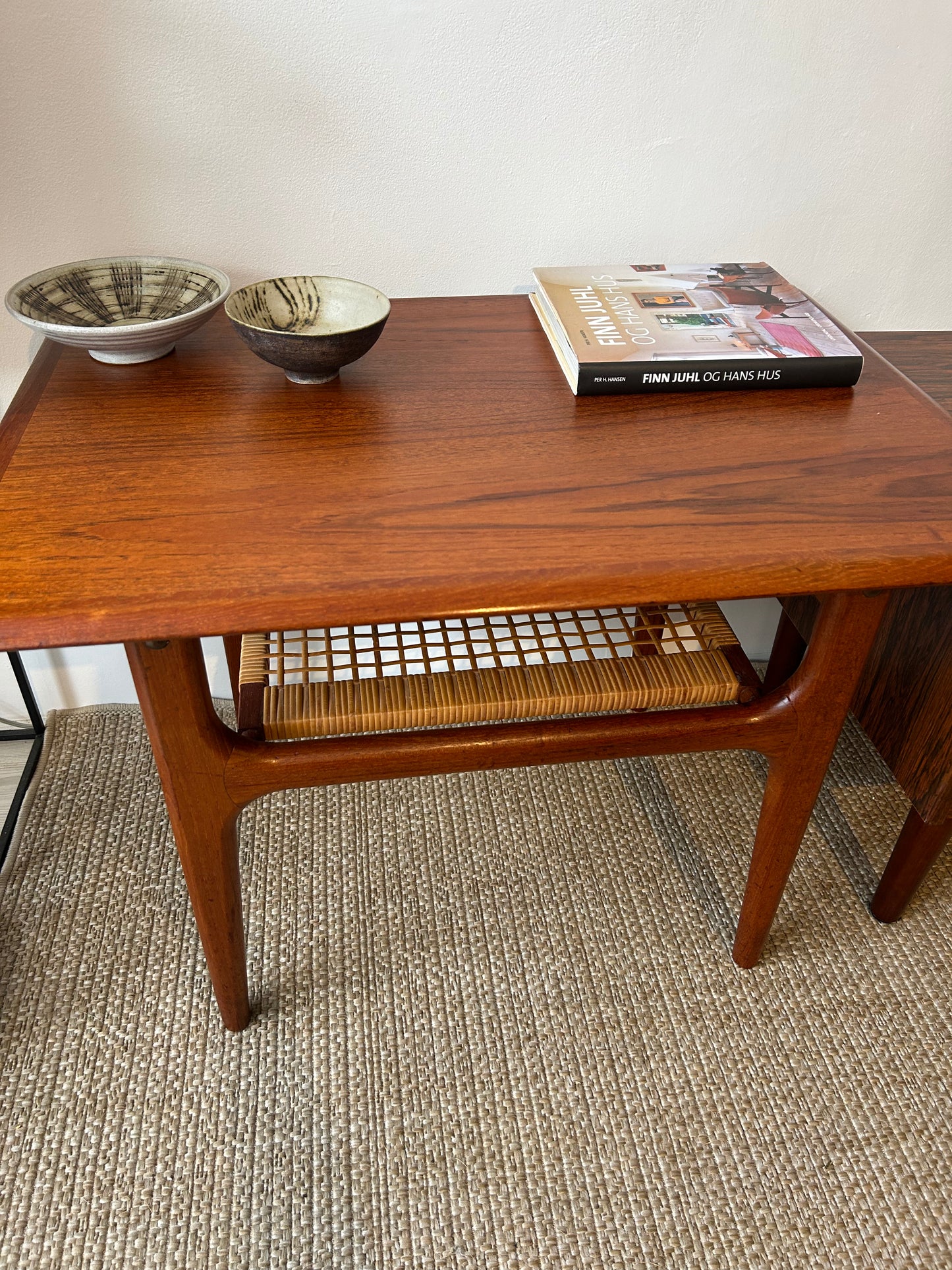 Cane & teak Danish coffee table by Trioh Mobler (1960s)