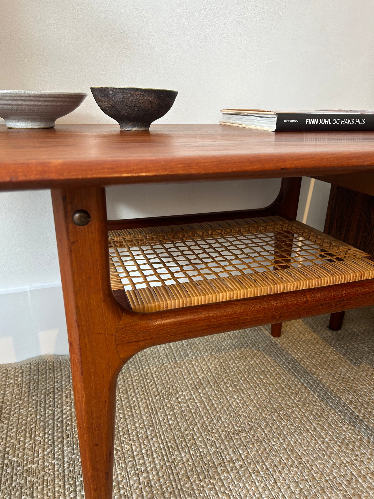 Cane & teak Danish coffee table by Trioh Mobler (1960s)