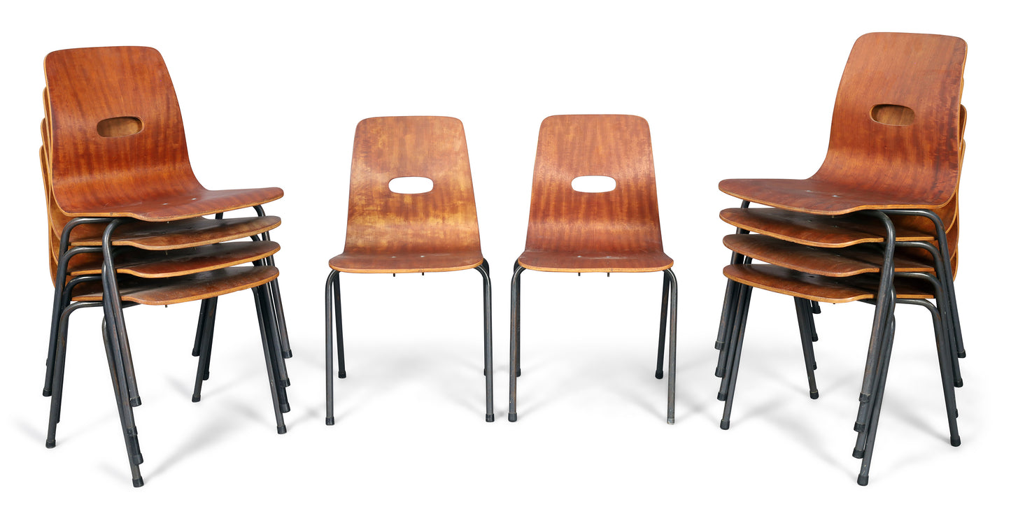 Set of ten 'Q Stack' chairs by Robin Day for Hille (1953)