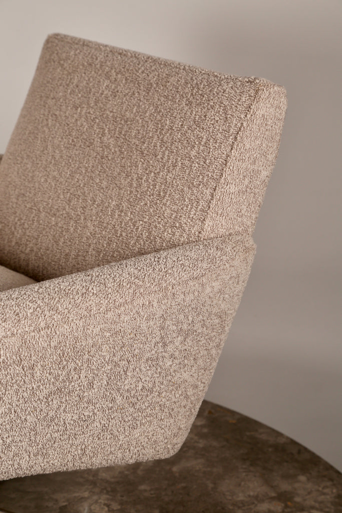 Midcentury swivel chair in pure wool boucle