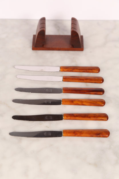 Art deco bakelite fruit knife set by Latto (1930s)